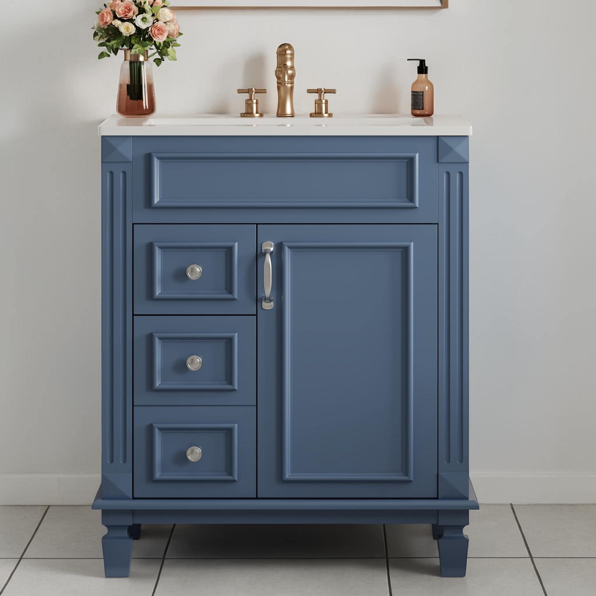 24 Inch Bathroom Vanity With Ceramic Sink Small Bathroom Cabinet With 2 Drawers And Adjustable Shelf