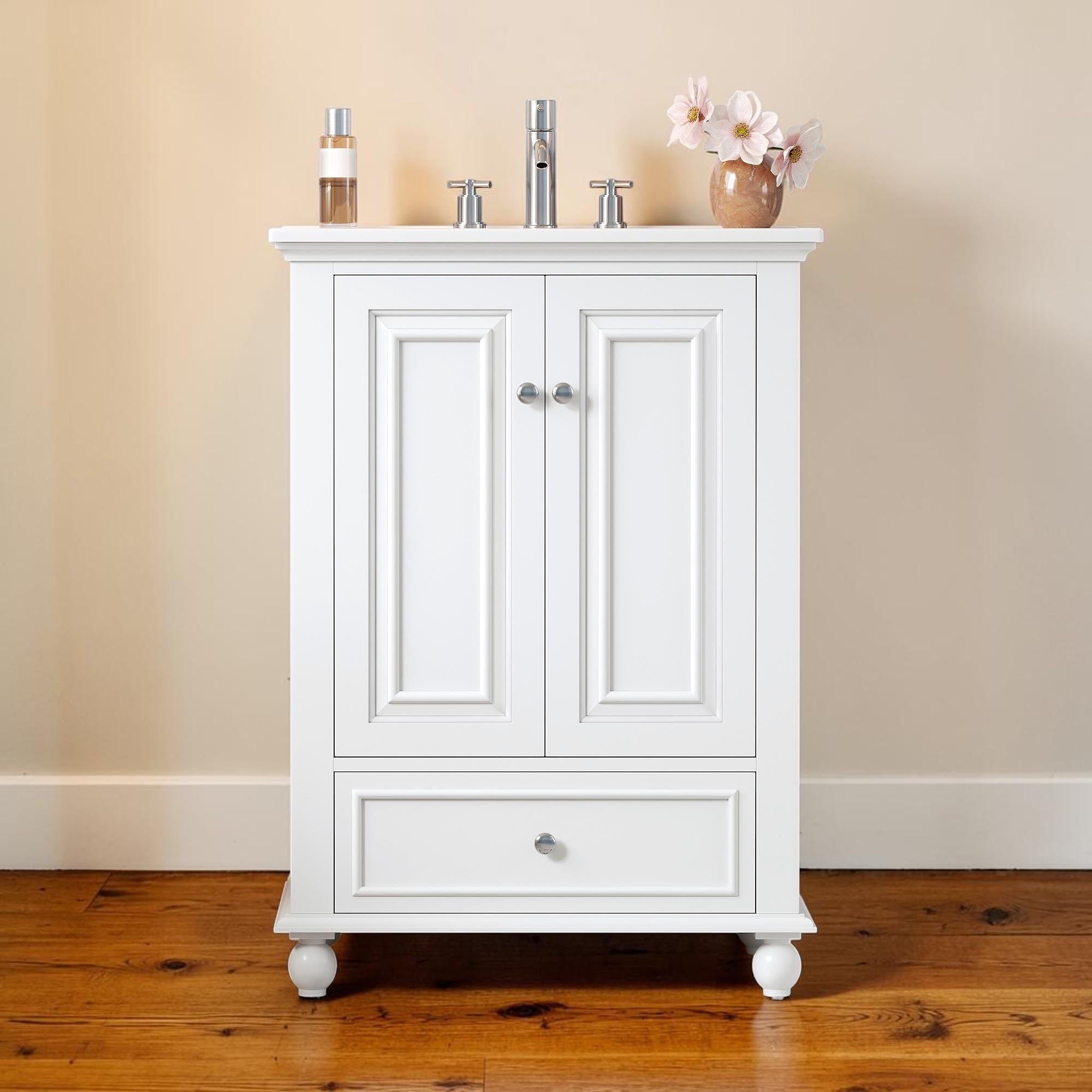 24 Inch Bathroom Vanity With Ceramic Sink Soft Close Storage Cabinet With Drawer Dividers And Adjustable Shelf