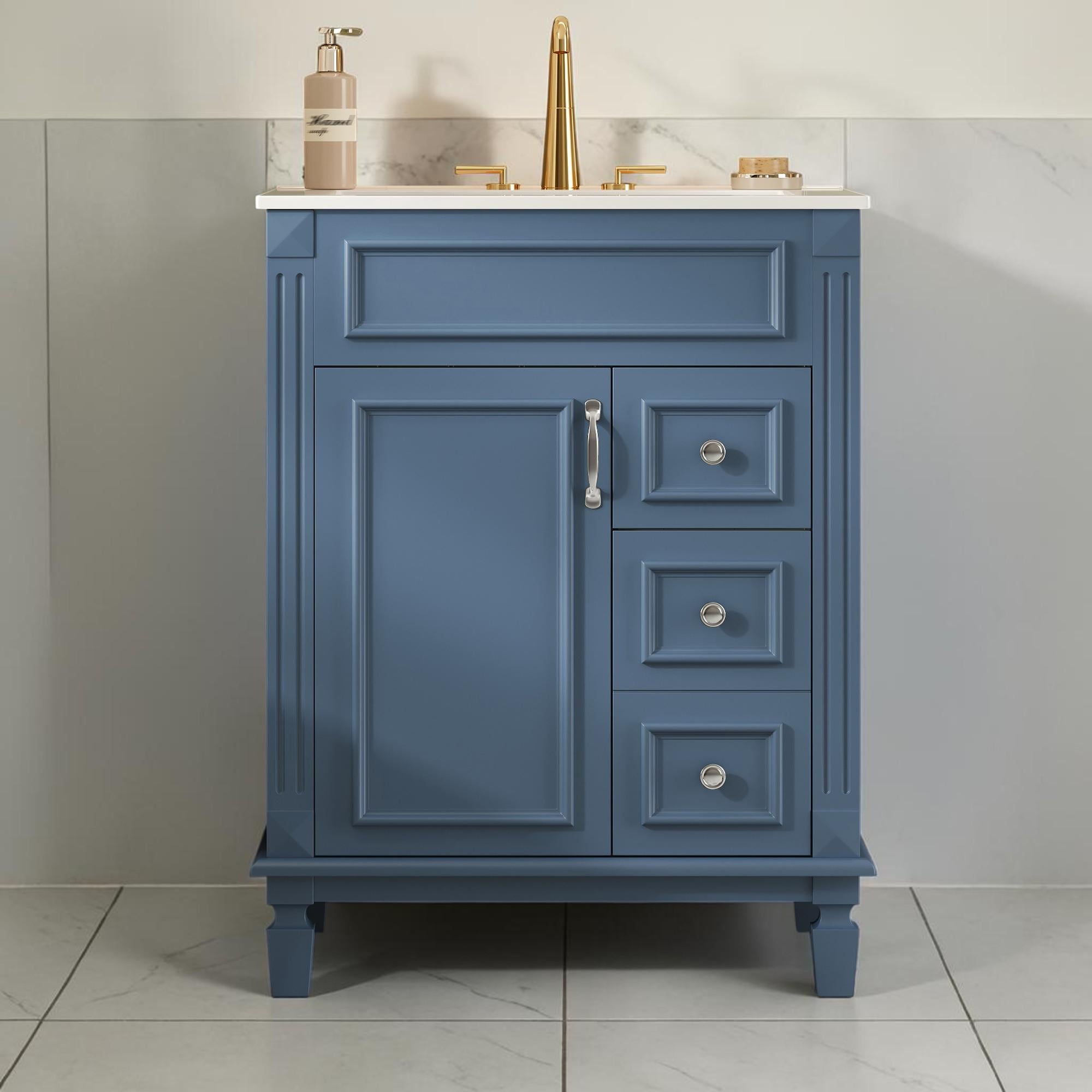 24 Inch Bathroom Vanity With Sink French Style Storage Cabinet With Drawers Adjustable Shelf And Soft Close Door