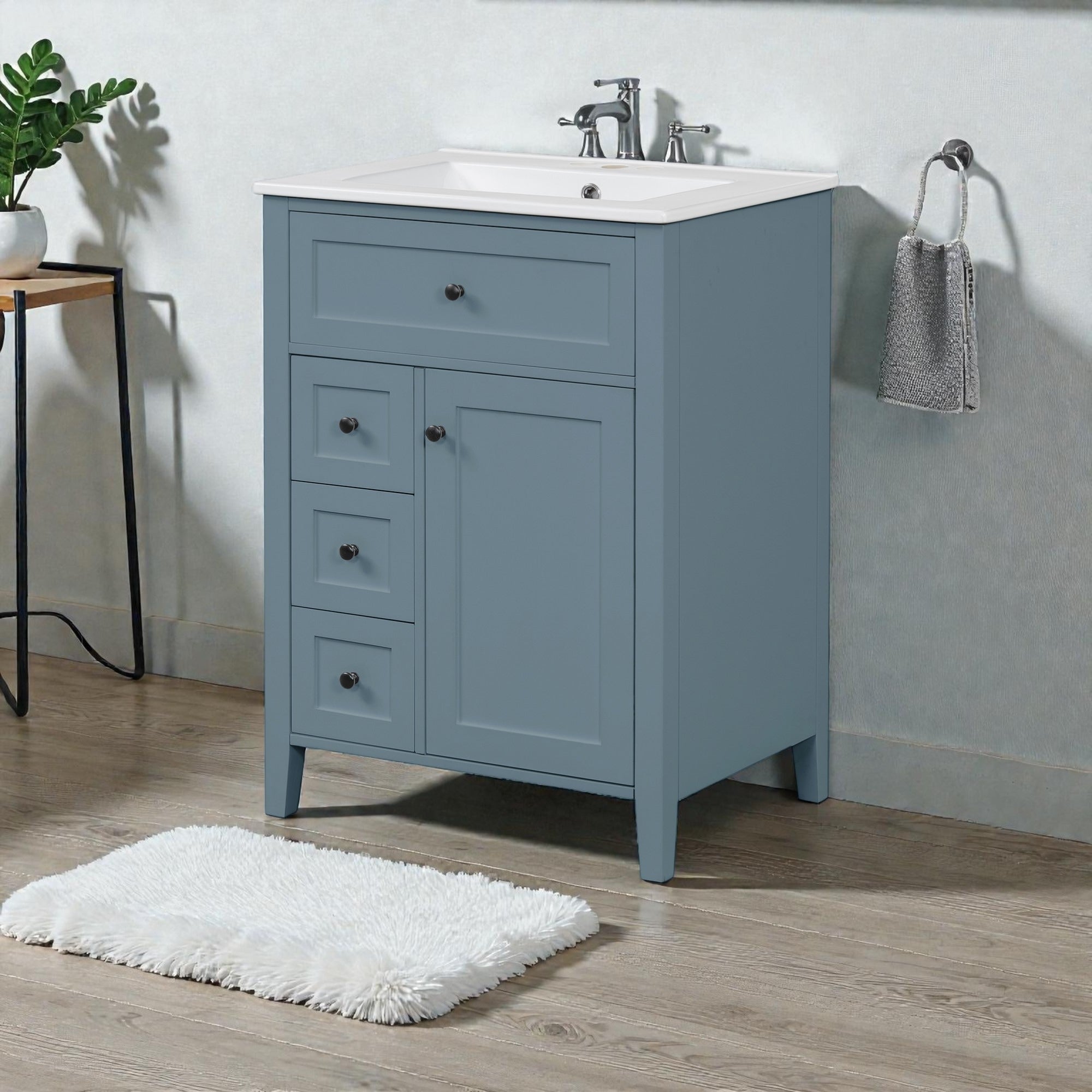 24 Inch Bathroom Vanity With Sink Mdf And Rubberwood Cabinet 3 Drawers And Adjustable Shelf Storage