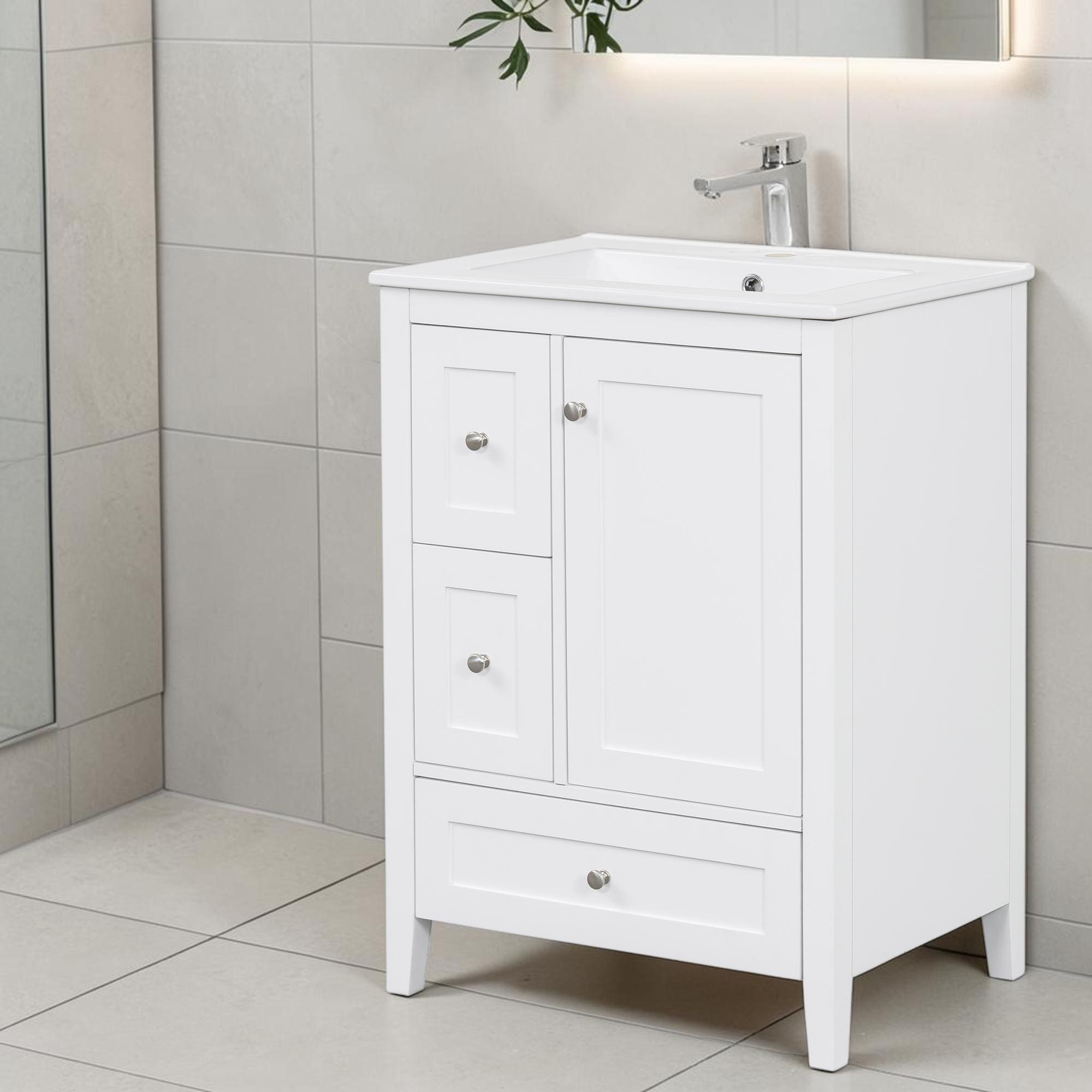 24 Inch Bathroom Vanity With Sink Storage Cabinet With Drawers Adjustable Shelf Freestanding Vanity