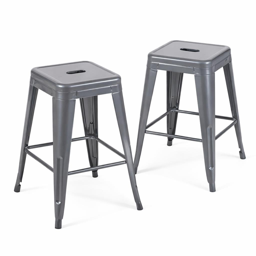 24 Inch Counter Height Stool Backless Metal Bar Stools Set Of 2 Detachable Easy Assembly Space Saving Design For Kitchen