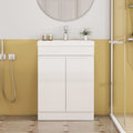 24 Inch Glossy White Bathroom Vanity With Sink Combo Floor Standing Bathroom Cabinet With Storage Thick Edged Ceramic Basin
