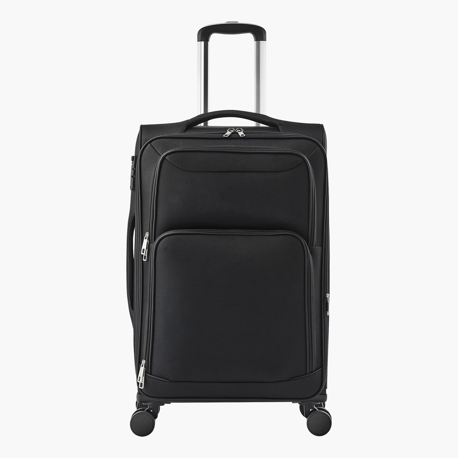 24 Inch Softside Expandable Luggage With Spinner Wheels Checked Suitcase Black
