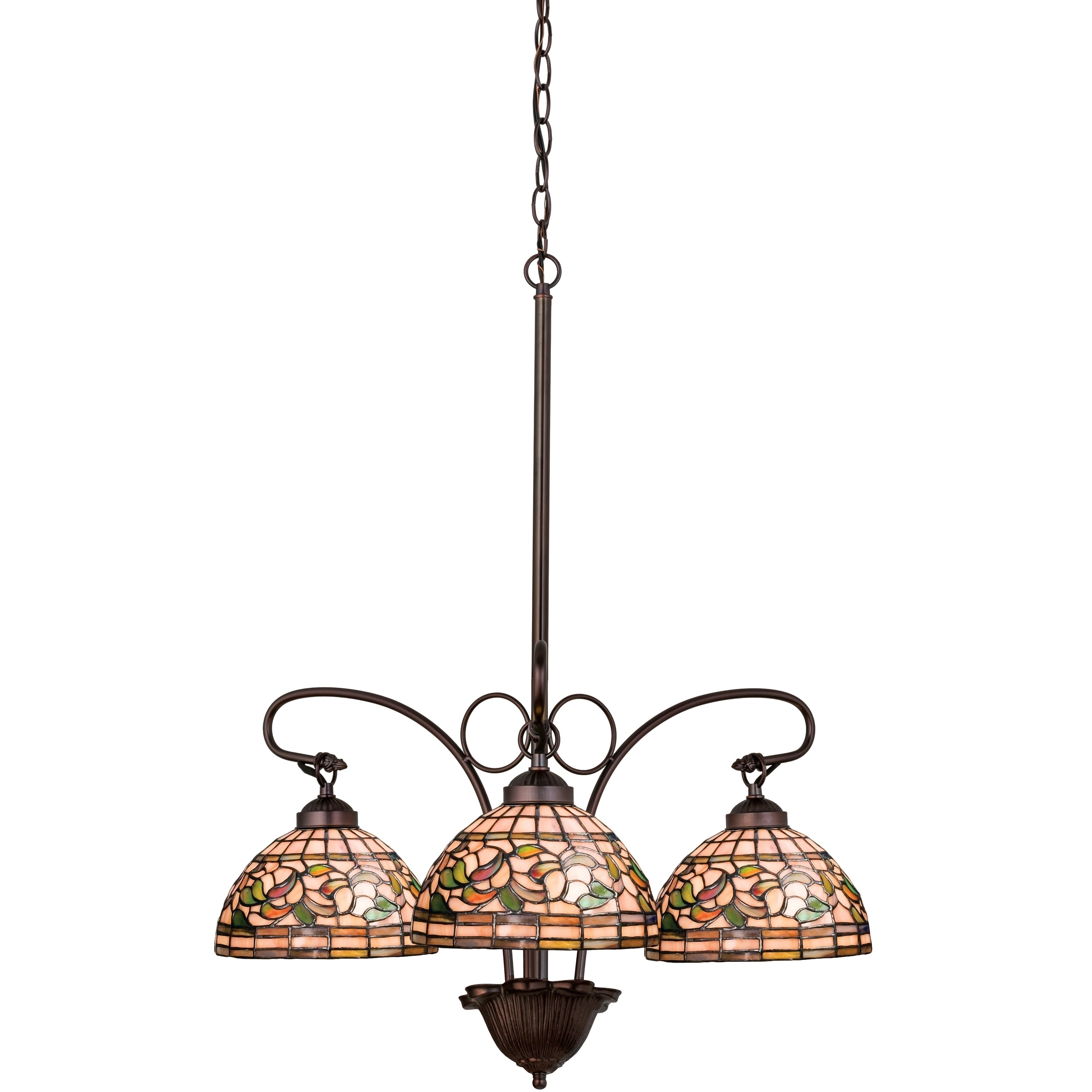 24 Inch Wide Tiffany Turning Leaf 3 Lt Chandelier