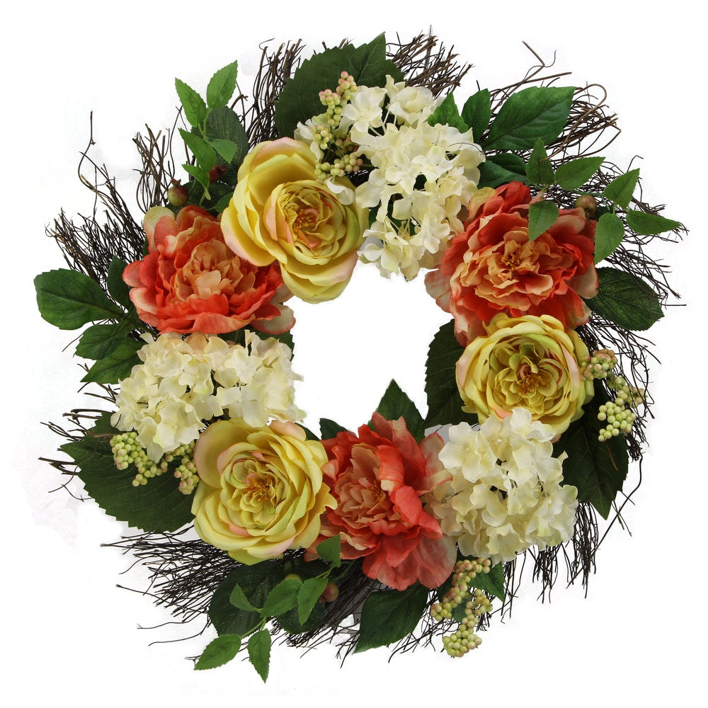 23 Rose Hydrangea Peony Wreath Spring Greenery For Door Wall Wreath