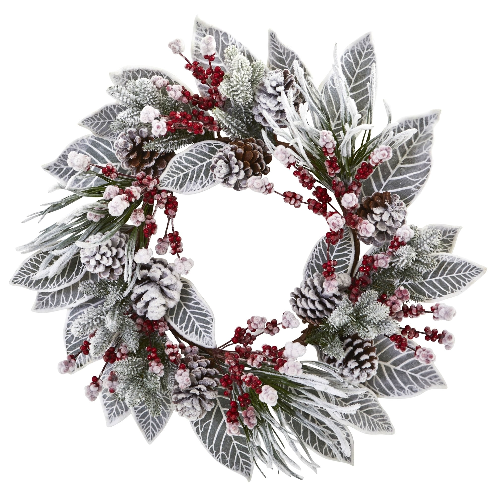 24 Snowy Magnolia Berry Artificial Wreath