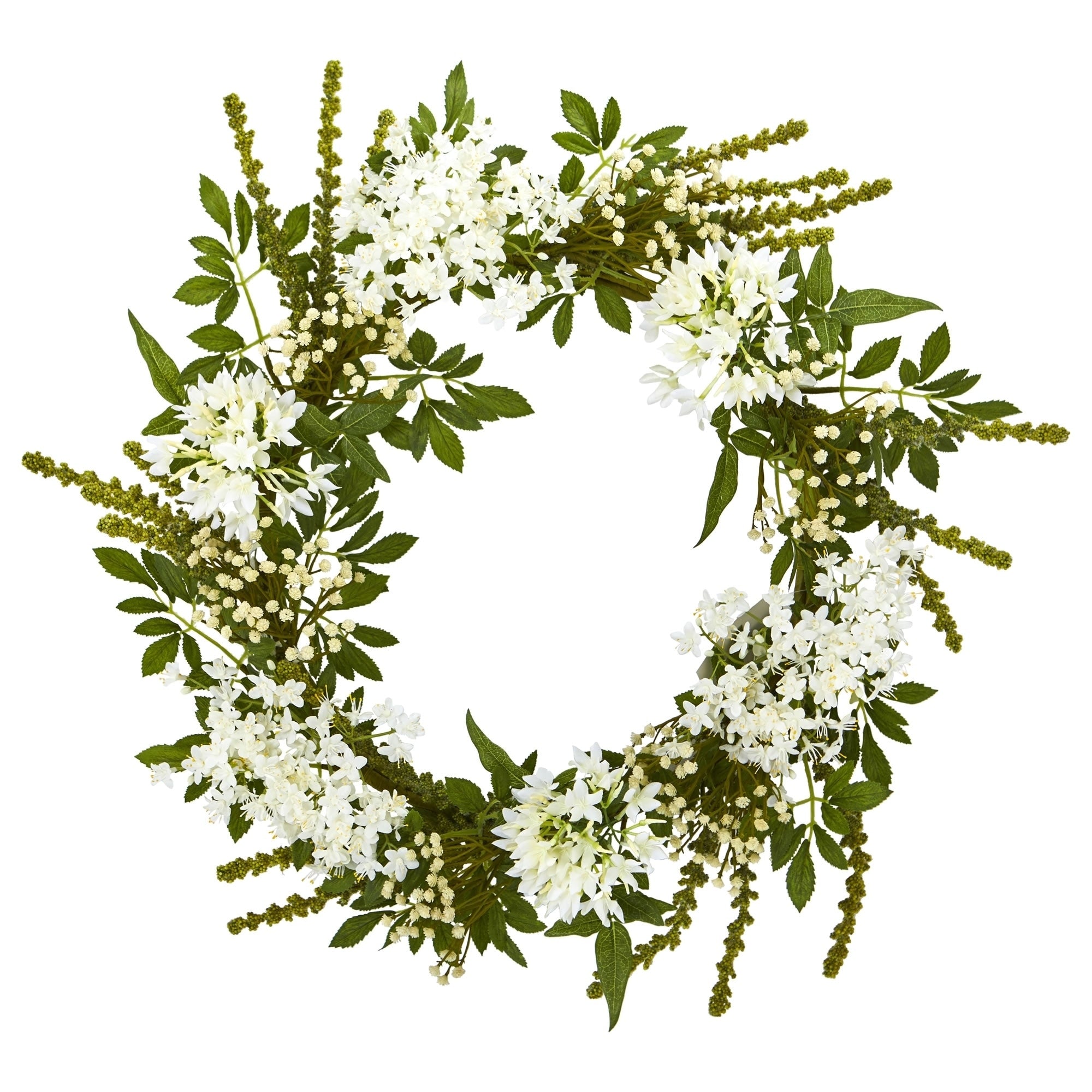 24 White Mixed Floral Artificial Wreath