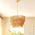 24 In Rattan Boho Chandelier Adjustable Height Pendant Light For Dining Room Sloped Ceiling Compatible Sturdy Metal Hardware