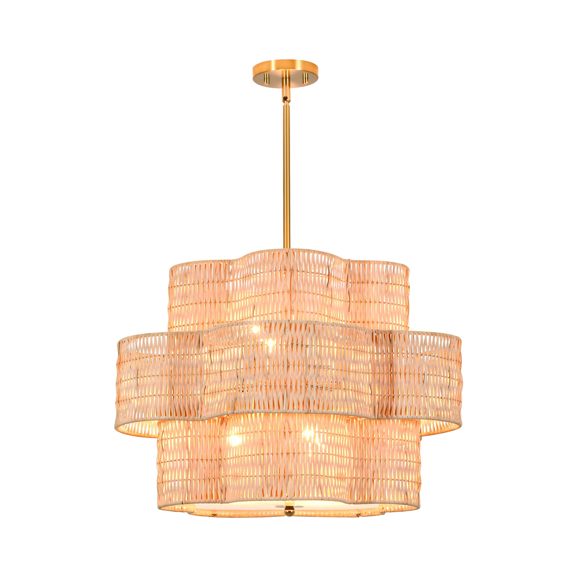 24 In. 6 Light Brass Farmhouse Tiered Chandelier With Flower Shape 24.0 In. W X 16.3 In. H