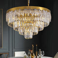 24 In. Modern 5 Tier Gold Crystal Chandelier With 11 Lights Round Contemporary Ceiling Light For Dining Room And Living Room