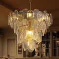 24 In. Modern Crystal Chandelier 4 Tier Gold Glass Chandelier 9 Lights Round Pendant Light For Dining Room Living Room