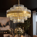 24 In. Modern Gold Crystal Chandelier 16 Light 6 Tier Round Raindrop Chandelier With Adjustable Chain For Dining Room Foyer