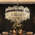 24 In. Modern Crystal Chandelier Graphite Black Round Led Crystal Pendant Light Dimmable Chandelier For Dining Room Living Room