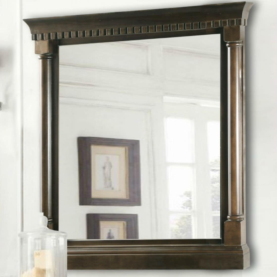 24 In. X 33 In. Framed Wall Mirror In Antique Coffee
