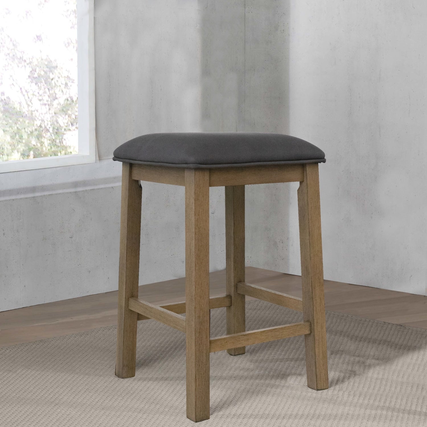 24 In.H Gray Finish Low Back Wood Frame Barstool Polyester Seat Set Of 2 25.5