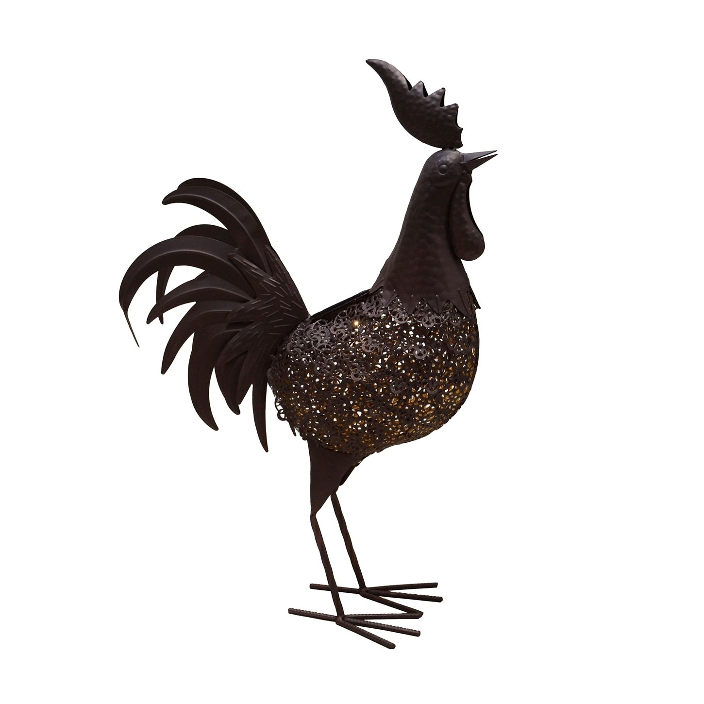 24 Inch Steel Indoor Outdoor Animal Rooster Statue With Solar Light