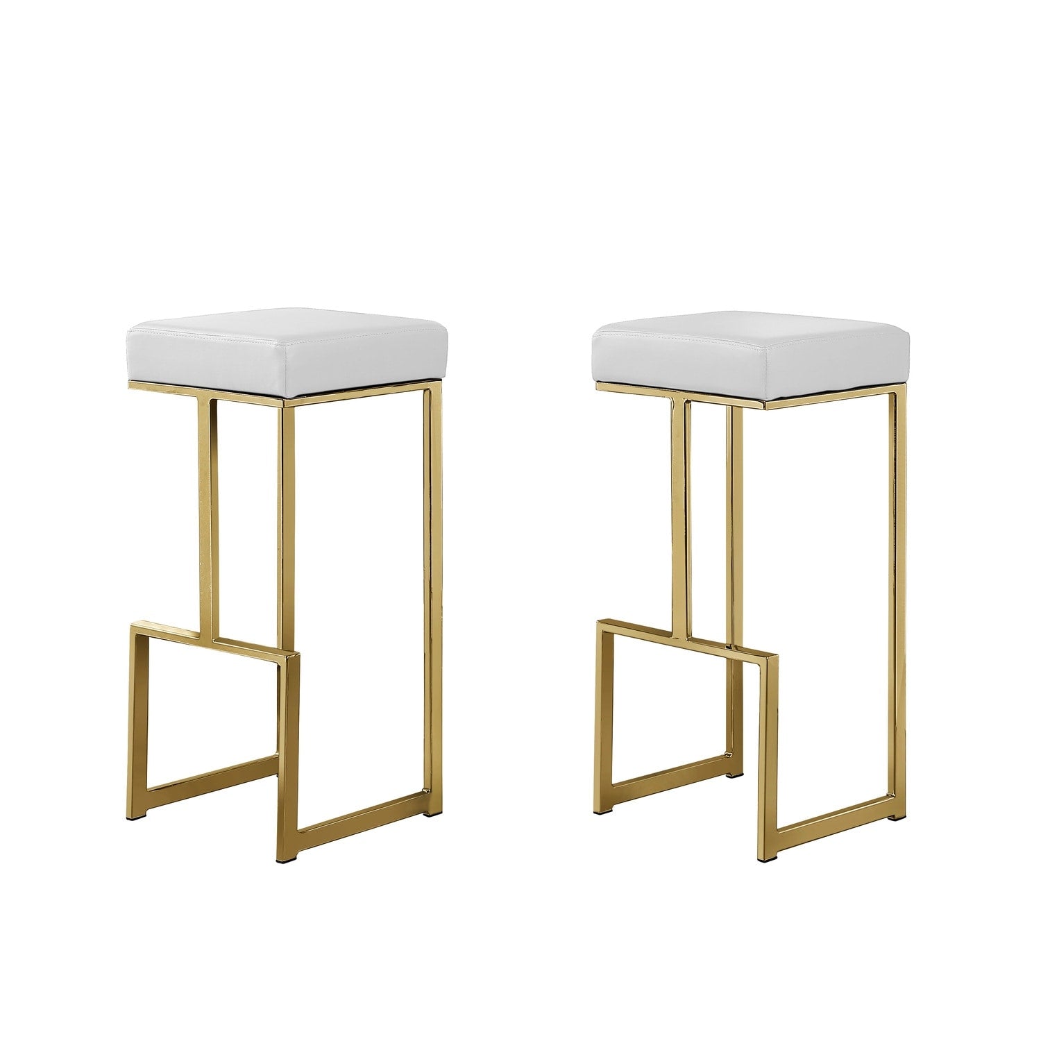 24.1 In. H Radiant Gold Finish Backless Metal Bar Stool With Faux Leather Square Seat Set Of 2