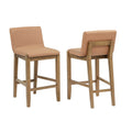 24.3 In. H Brown Finish Low Back Wood Bar Stool With Faux Leather Square Seat Set Of 2