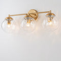 24.4 3 Light Brass Modern Linear Water Ripple Clear Glass Globes Bubble Bathroom Vanity Light