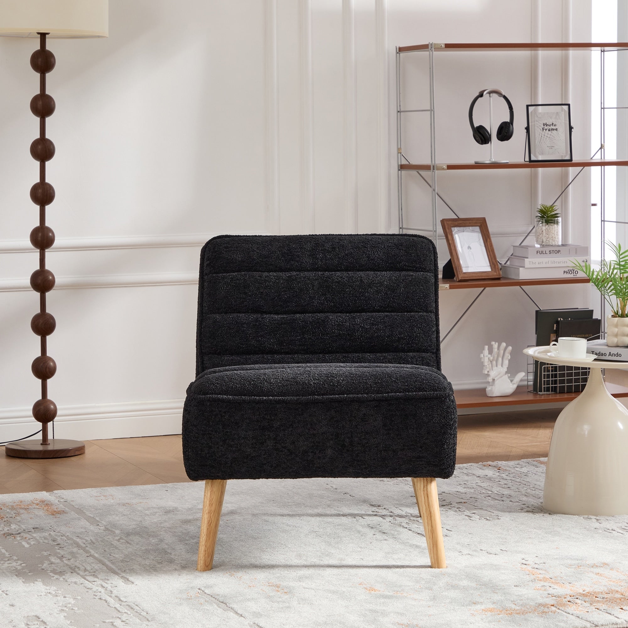 24.4 Reading Chair Reception Chair With Wood Legs Side Chair Black Armless Chair Rustic Vanity Chair