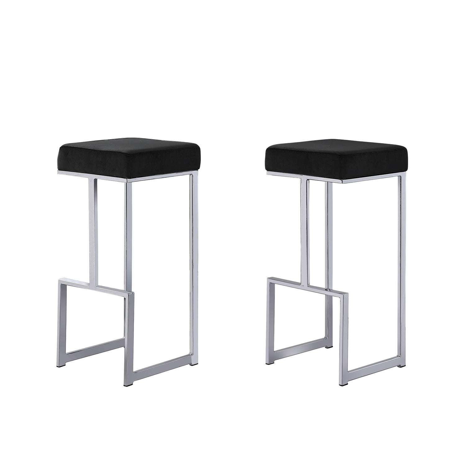 24.5 In. H Gray Finish Low Back Metal Bar Stool With Faux Leather Square Seat Set Of 2