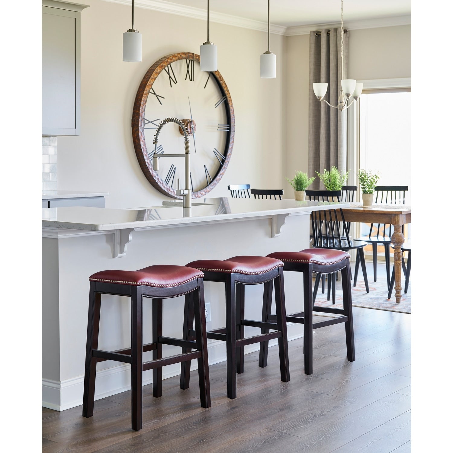 24.5 In.H Red Finish Low Back Wood Frame Barstool Wood Seat Set Of 1 26