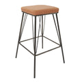 24.63 In.H Clear Finish Low Back Metal Frame Barstool Leather Seat Set Of 2 26.13
