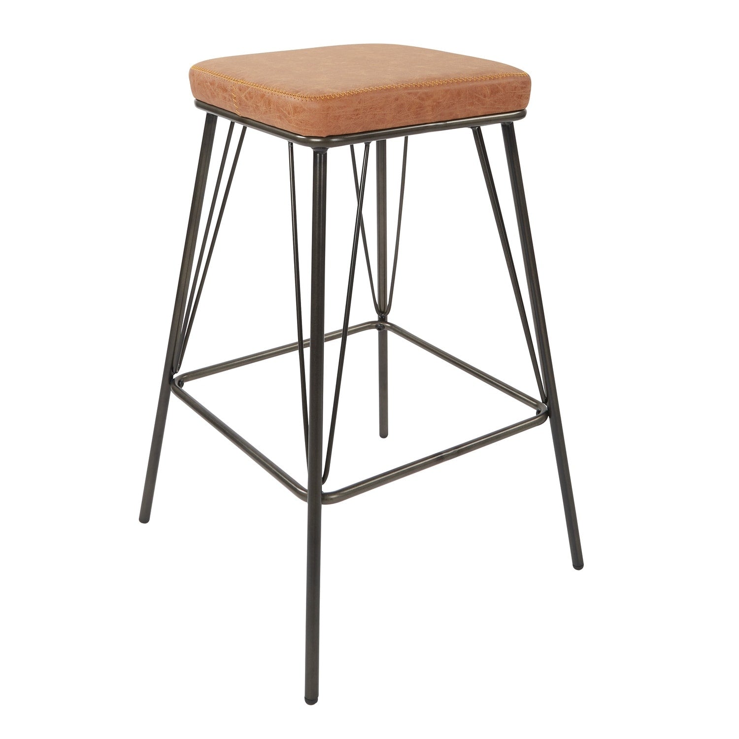 24.63 In.H Clear Finish Low Back Metal Frame Barstool Leather Seat Set Of 2 26.13