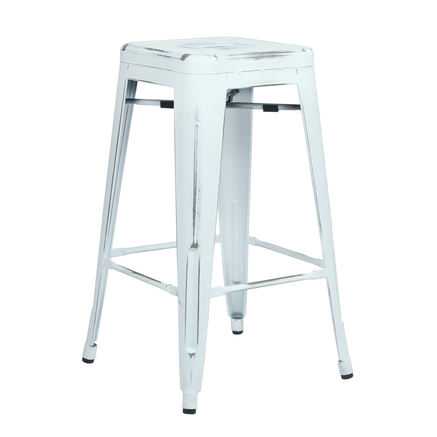 24.75 In.H White Finish Low Back Metal Frame Barstool Wood Seat Set Of 1 26.25