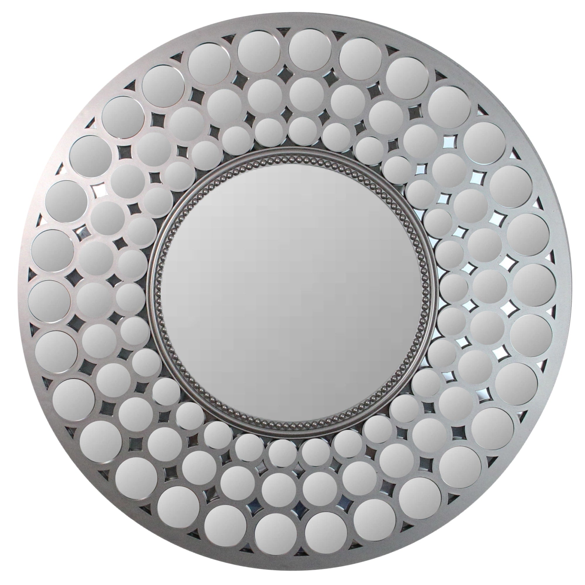 24.75 Glamorous Cascading Orbs Silver Framed Round Wall Mirror