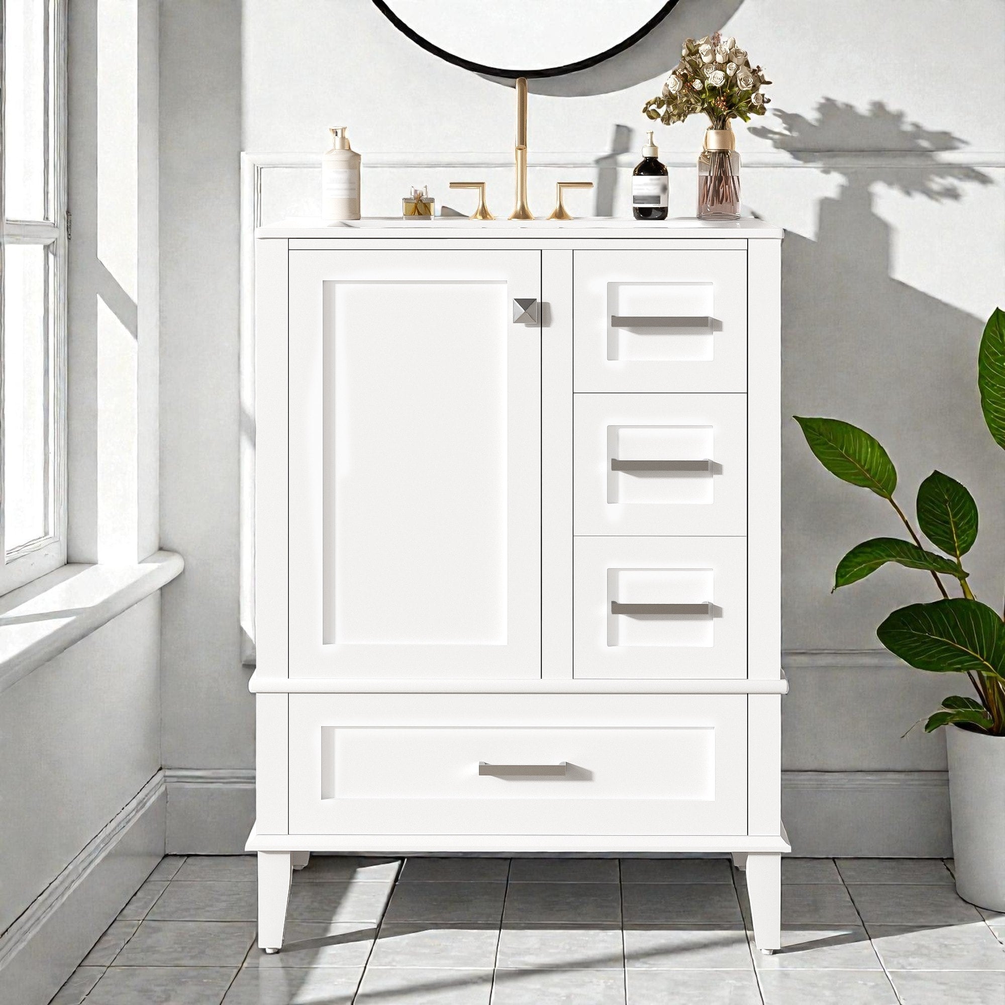 24.8 Bathroom Vanity With Ceramic Sink Freestanding Cabinet With Soft Close Door And 3 Drawers Modern Style