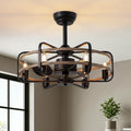 24.8In. Farmhouse Caged Ceiling Fan With Light Rustic Low Profile Fan Light With Remote Fixture For Living Room 24.8Inch