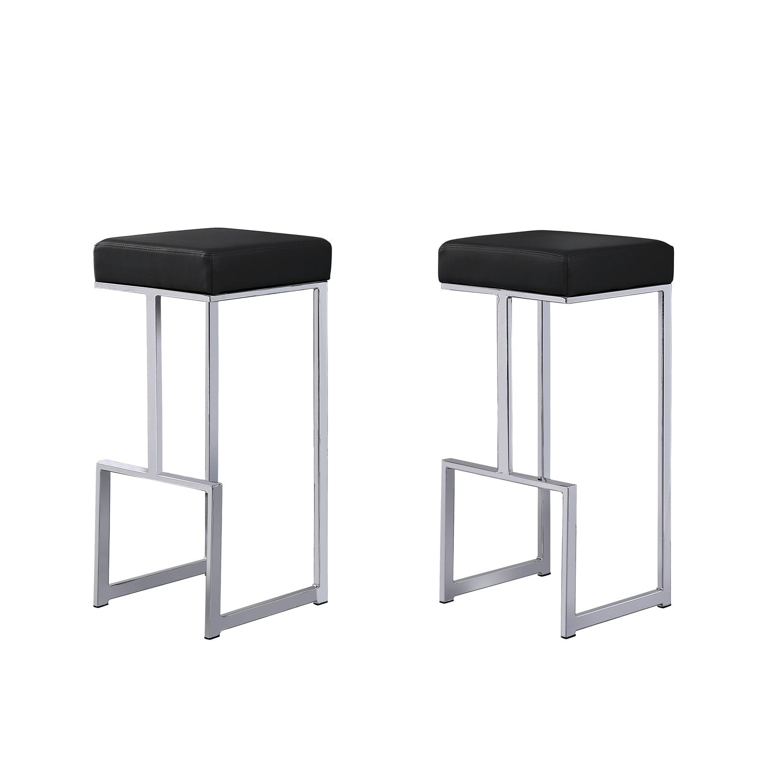 24.9 In. H Black Finish Backless Metal Bar Stool With Faux Leather Square Seat Set Of 2