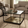 247 Shop At Home Aureum Modern 1 Shelf Coffee Table With Sunburst Base And Tempered Glass Top