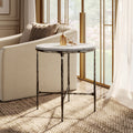247 Shop At Home Aureum Modern Hammered Dark Bronze Metal White Genuine Marble End Table With X Brace