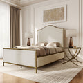 247 Shop At Home Lalia Modern 3 Piece Upholstered Hammered Metal Camelback Bedroom Set With 2 Nightstands