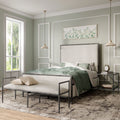 247 Shop At Home Lalia Modern 3 Piece Upholstered Hammered Metal Panel Bedroom Set With Nightstand And Bench