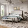 247 Shop At Home Lalia Modern 4 Piece Upholstered Hammered Metal Panel Bedroom Set With 2 Nightstands And Bench