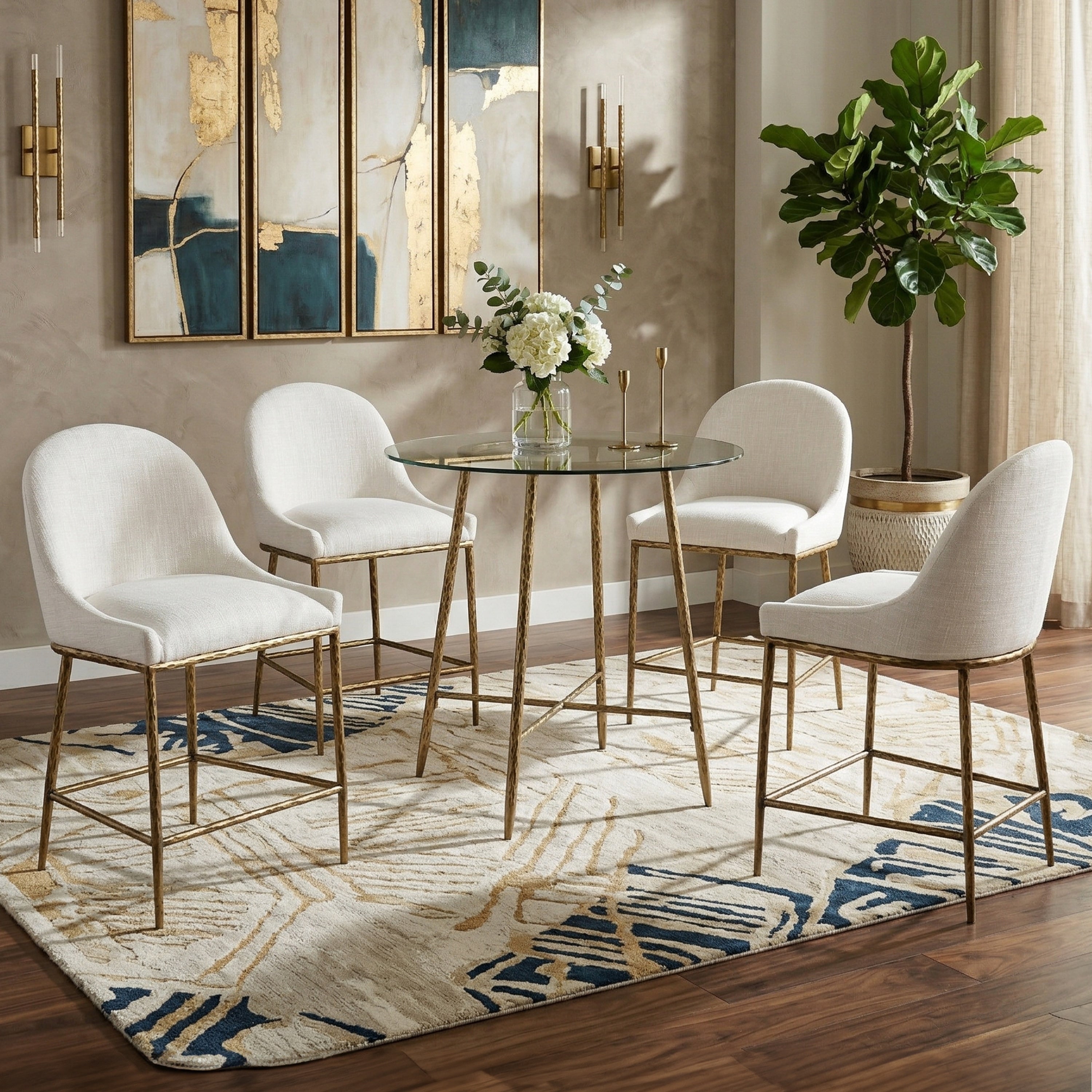 247 Shop At Home Lalia Modern 5 Piece Hammered Metal Counter Height Dining Table Set