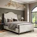 247 Shop At Home Lalia Modern Beige Upholstered Metal Queen Size Camelback Bed