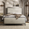 247 Shop At Home Lalia Modern Beige Upholstered Metal Queen Size Panel Bed