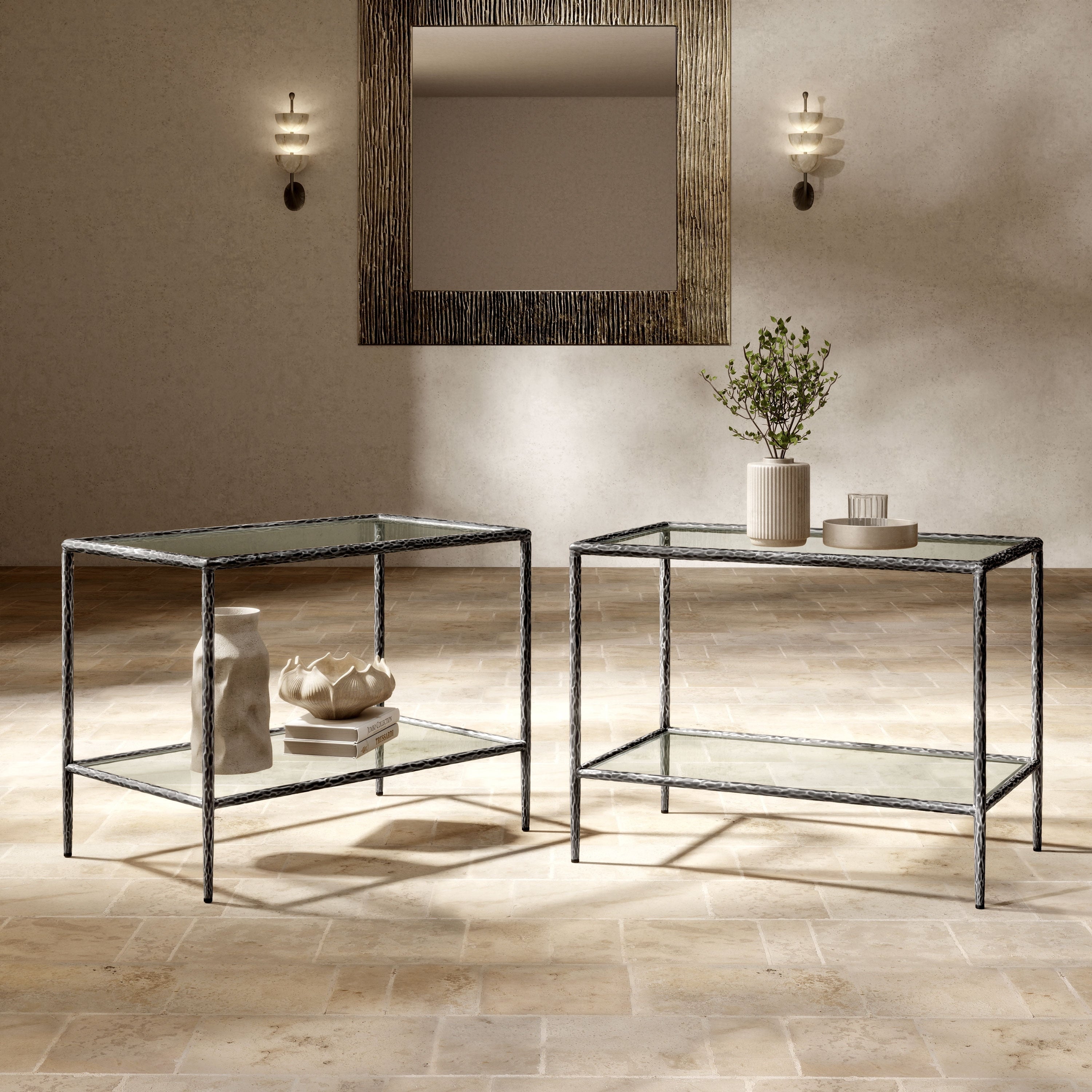 247 Shop At Home Lalia Modern Hammered Metal 2 Piece 1 Shelf End Table Set