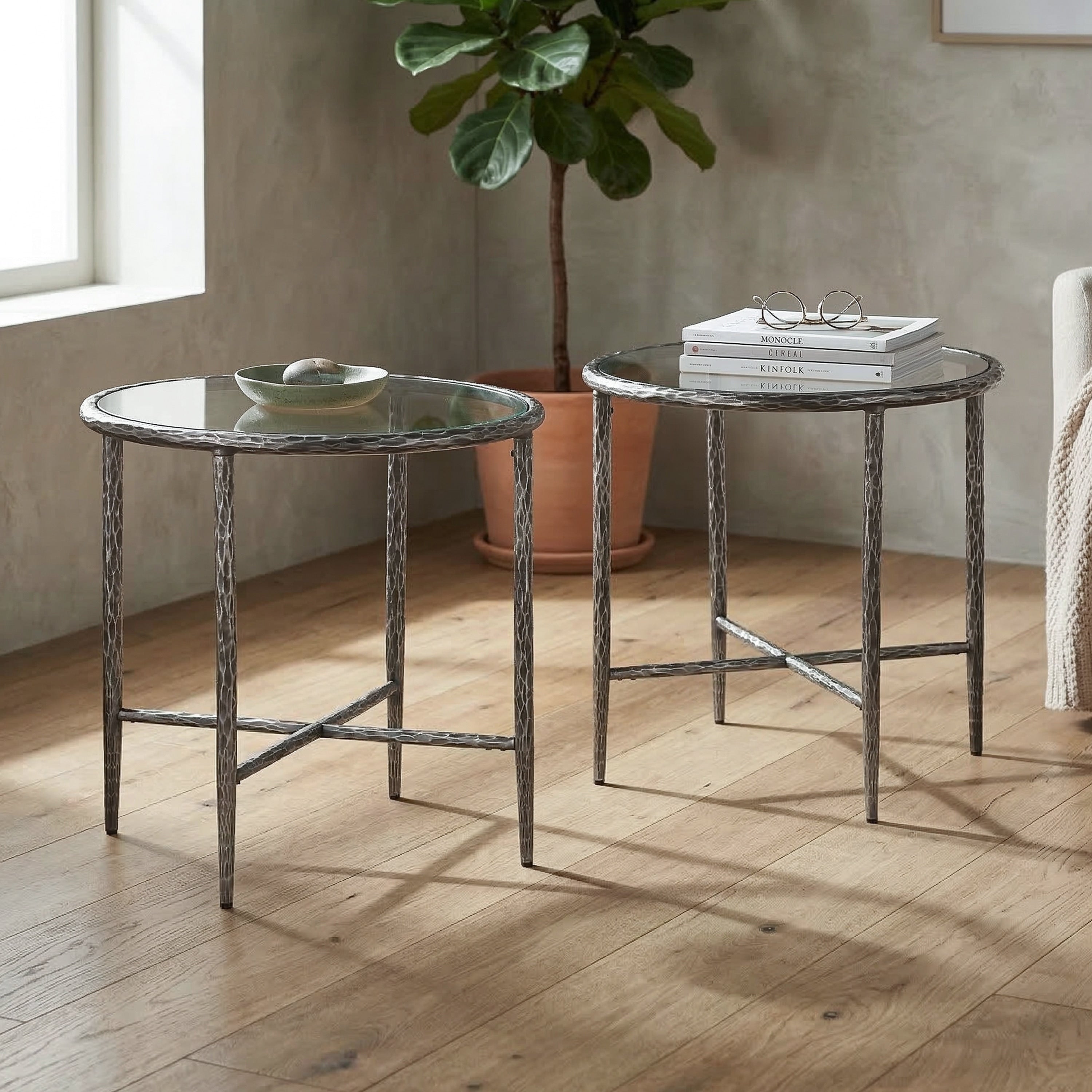 247 Shop At Home Lalia Modern Hammered Metal 2 Piece Round End Table Set