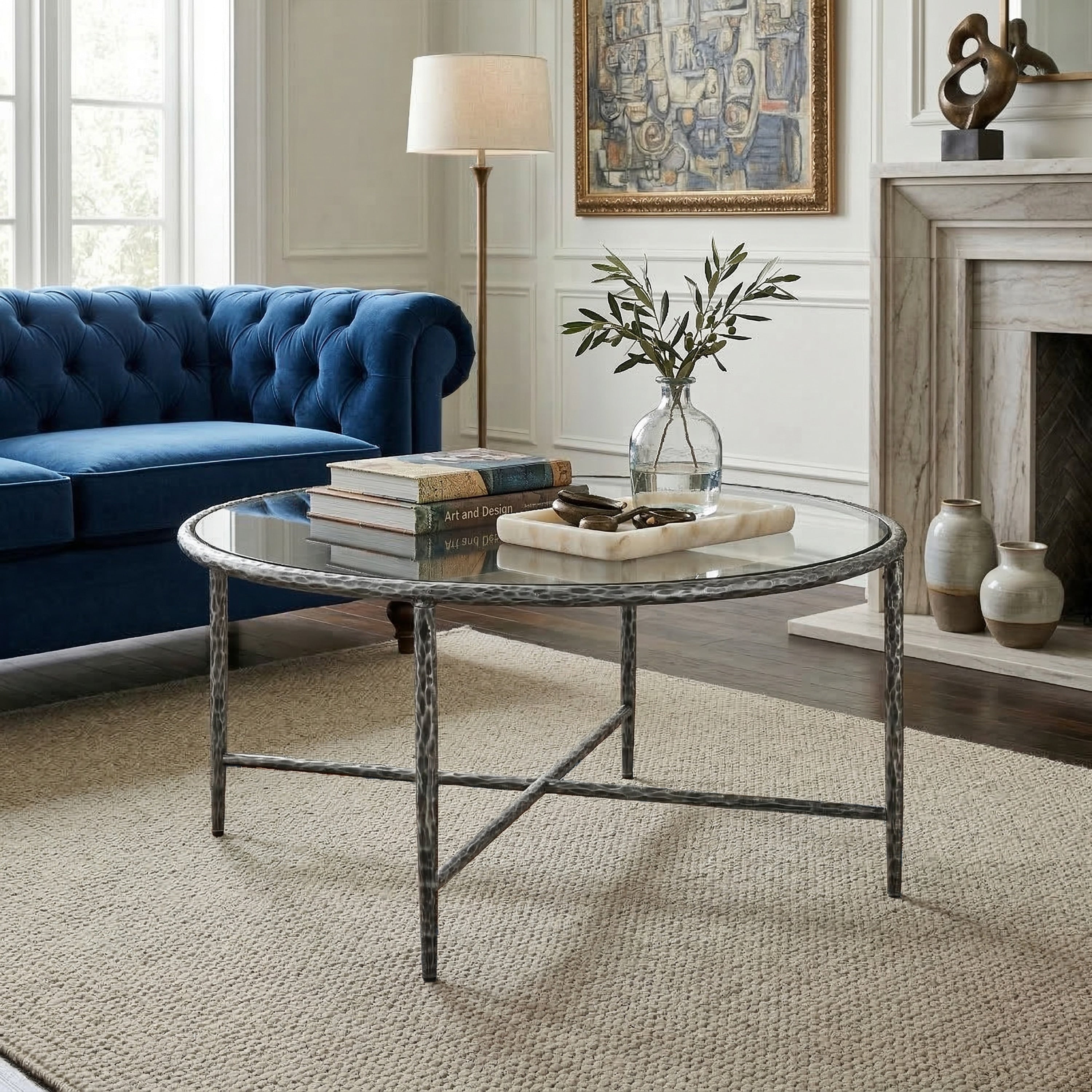 247 Shop At Home Lalia Modern Hammered Metal Round Coffee Table
