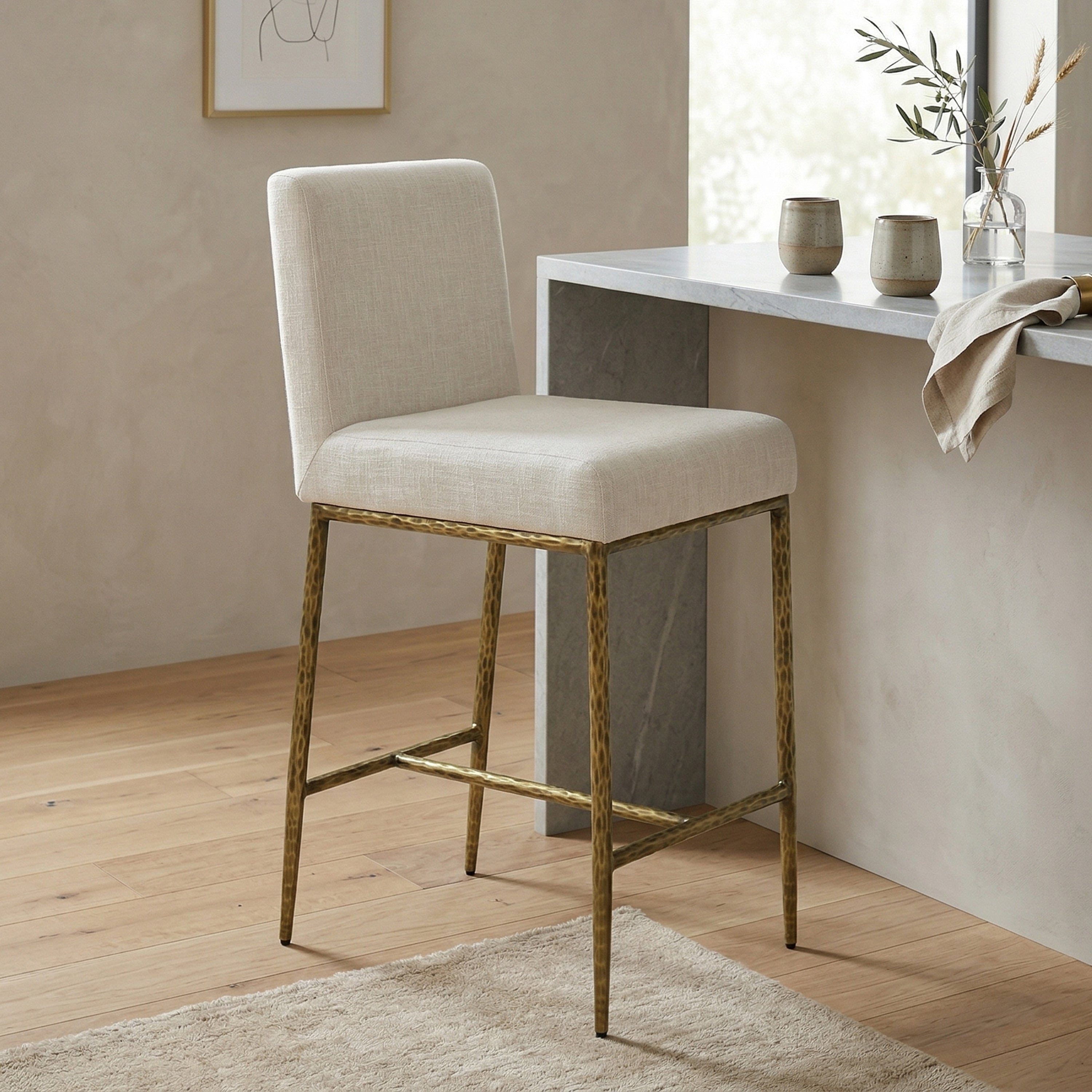 247 Shop At Home Lalia Modern Hammered Metal Square Back Counter Height Dining Chair