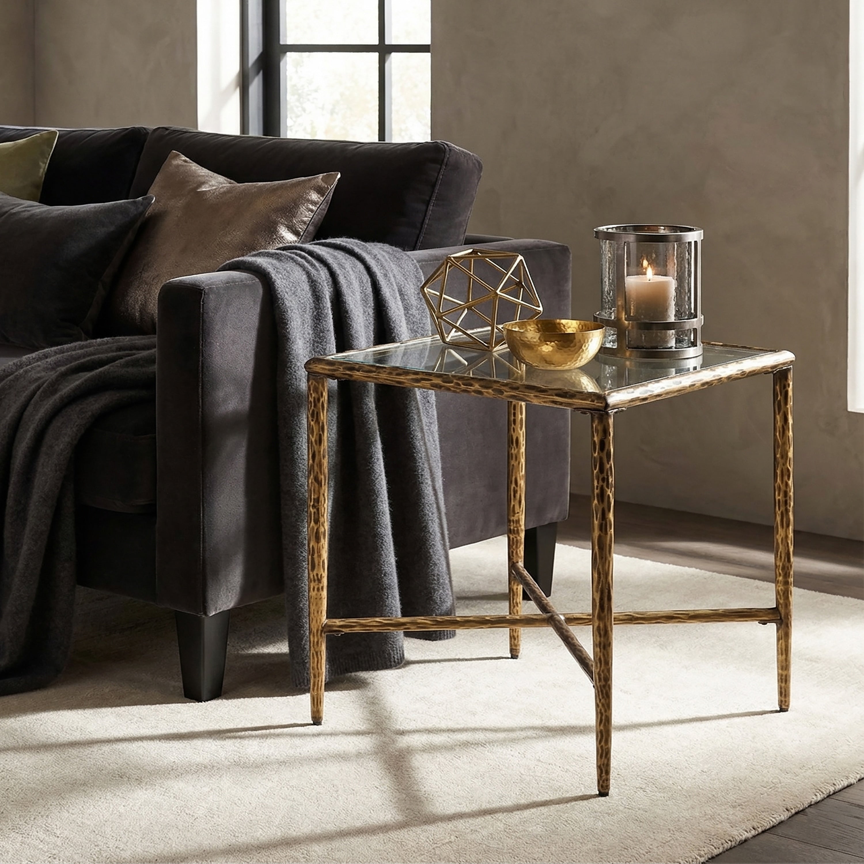 247 Shop At Home Lalia Modern Hammered Metal X Brace Side Table