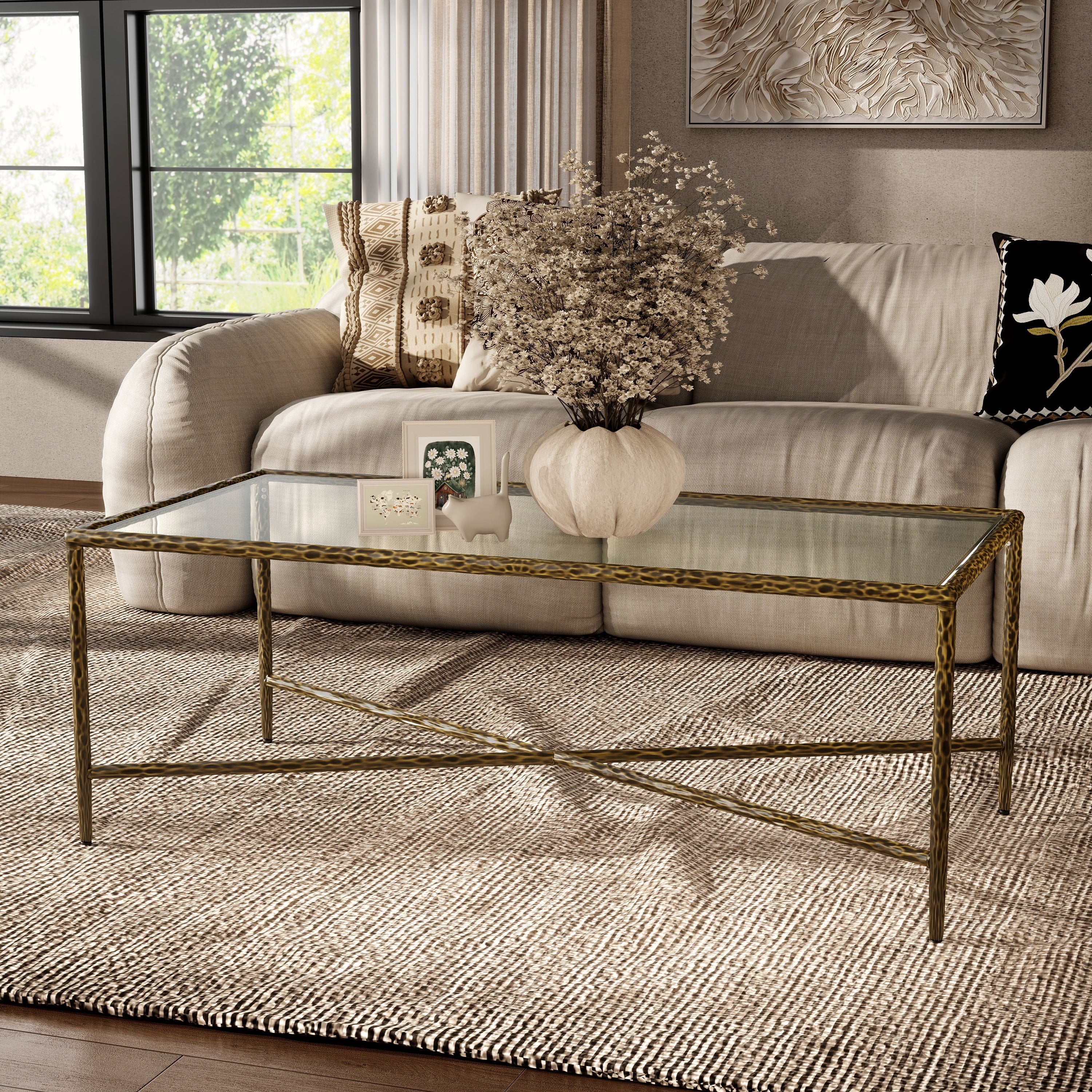 247 Shop At Home Lalia Modern Textured Metal X Brace Coffee Table