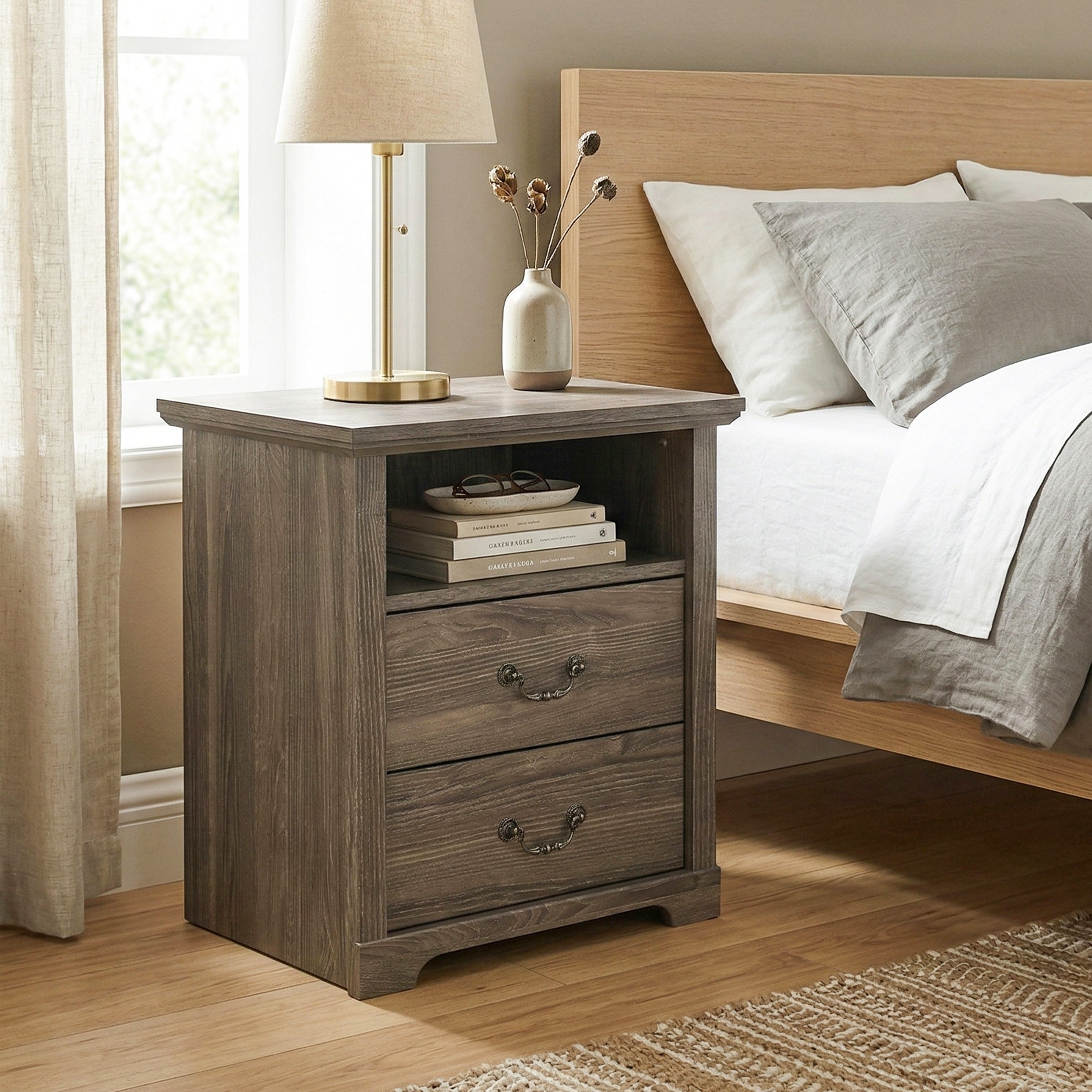 247 Shop At Home Marie 2 Drawer Nightstand With Open Storage Shelf