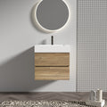 24Inch Bathroom Vanity With Glossy Engineered Quartz Sink And Soft Drawers Without Drainage And Faucet